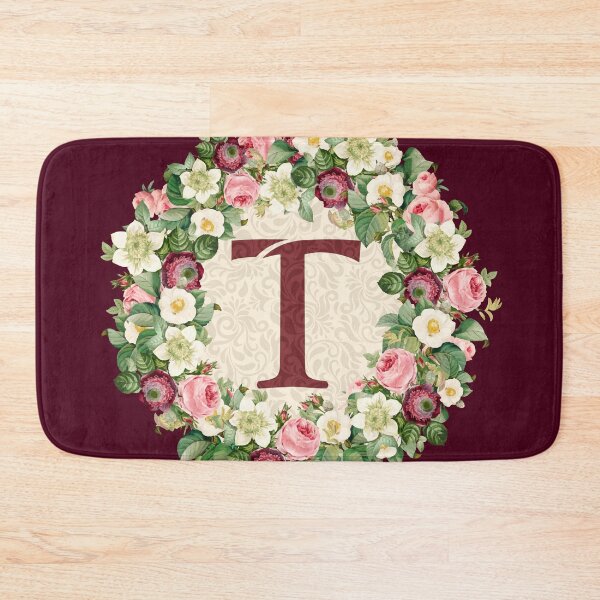 Item preview, Monogram Initial Letter T Rose Floral Wreath designed and sold by MintaApparel.
