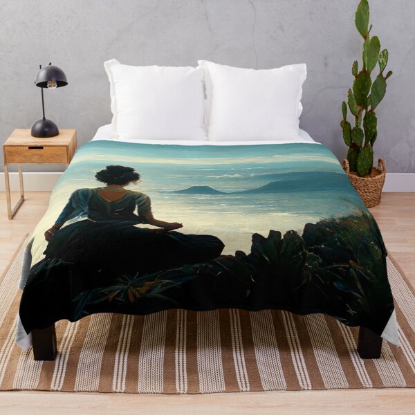 Item preview, woman meditating on mountain top above clouds designed and sold by recollectionsv.