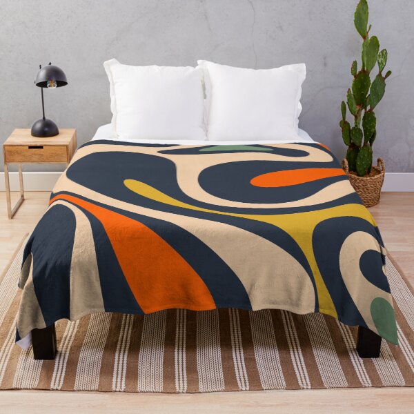 Item preview, Mod Swirl Retro Modern Abstract Pattern Blue Orange Mustard Green Beige designed and sold by kierkegaard.