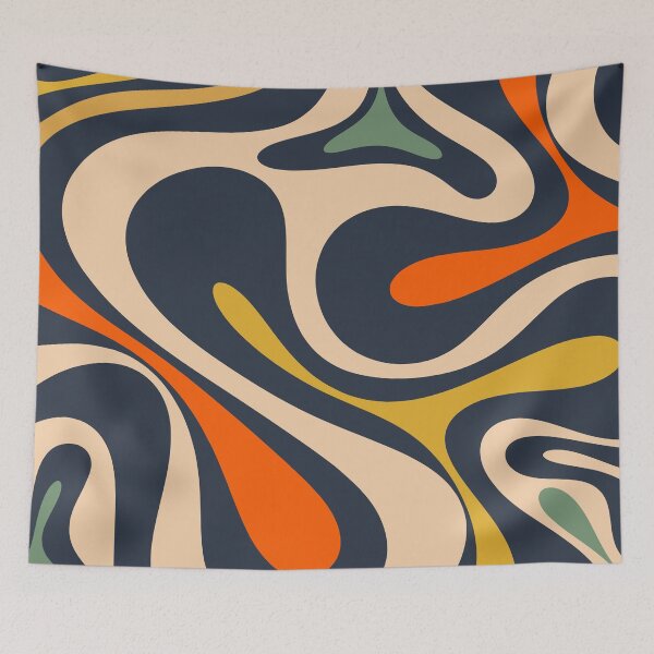 Item preview, Mod Swirl Retro Modern Abstract Pattern Blue Orange Mustard Green Beige designed and sold by kierkegaard.