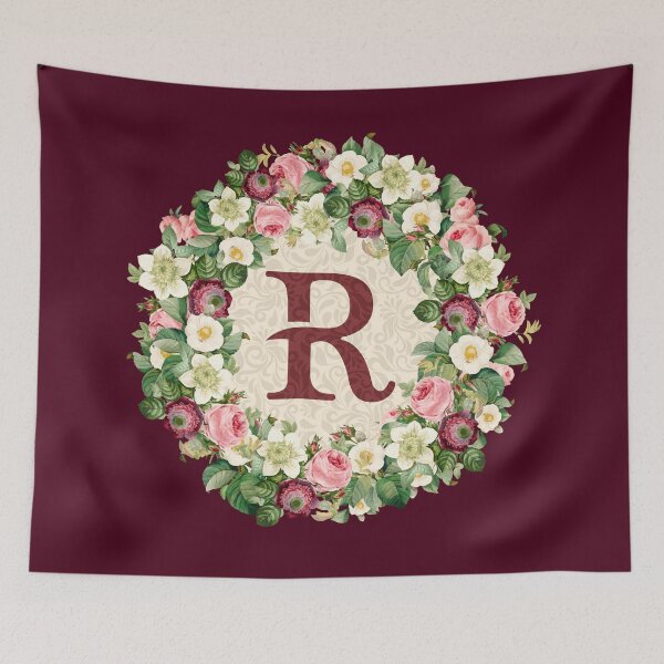 Item preview, Monogramed Initial Letter R Roses Peonies Flower Pattern designed and sold by MintaApparel.