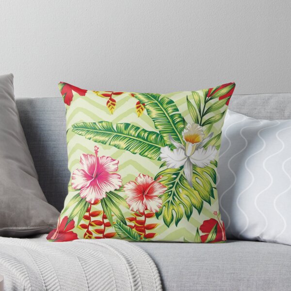 Item preview, Tropical Hibiscus Flowers Floral Botanical Leaves Colorful Chevron designed and sold by StudioAkubi.