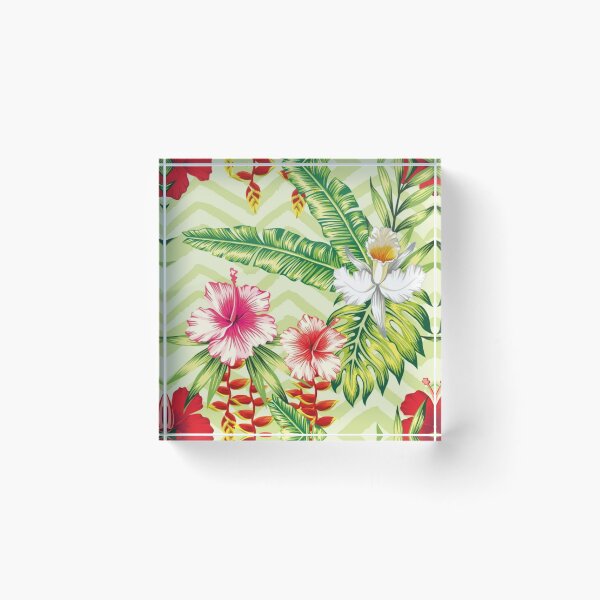 Item preview, Tropical Hibiscus Flowers Floral Botanical Leaves Colorful Chevron designed and sold by StudioAkubi.