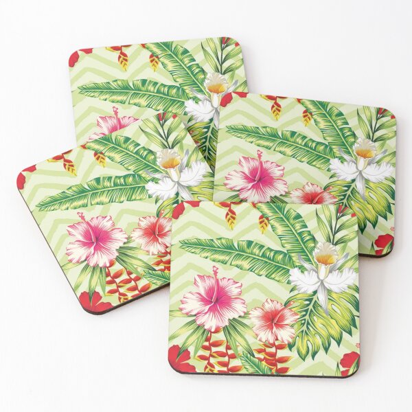 Item preview, Tropical Hibiscus Flowers Floral Botanical Leaves Colorful Chevron designed and sold by StudioAkubi.