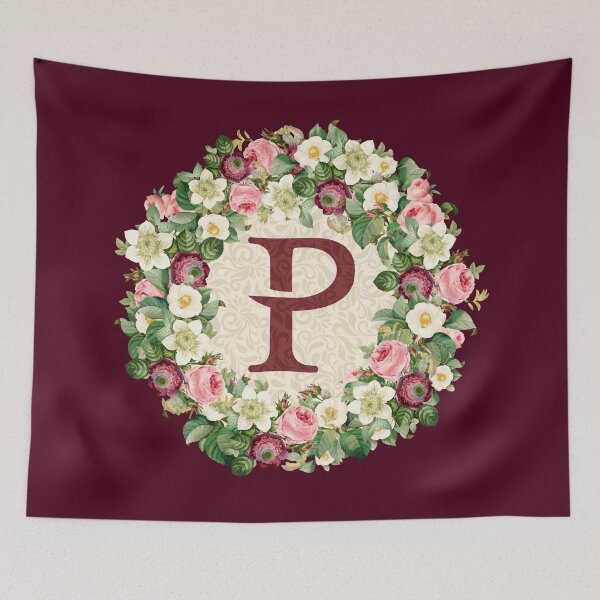 Item preview, Monogramed Initial Letter P Roses Peonies Flower Pattern designed and sold by MintaApparel.