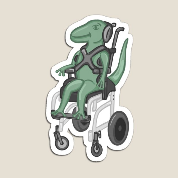 Artikelvorschau, Grüne Eidechse im weißen Rollstuhl/Kippstuhl entworfen und verkauft von InclusiveDinos.