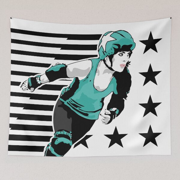 Item preview, Roller Derby Girl - Speed Lines - Black/Teal - Roller Derby designed and sold by Design Raptor.