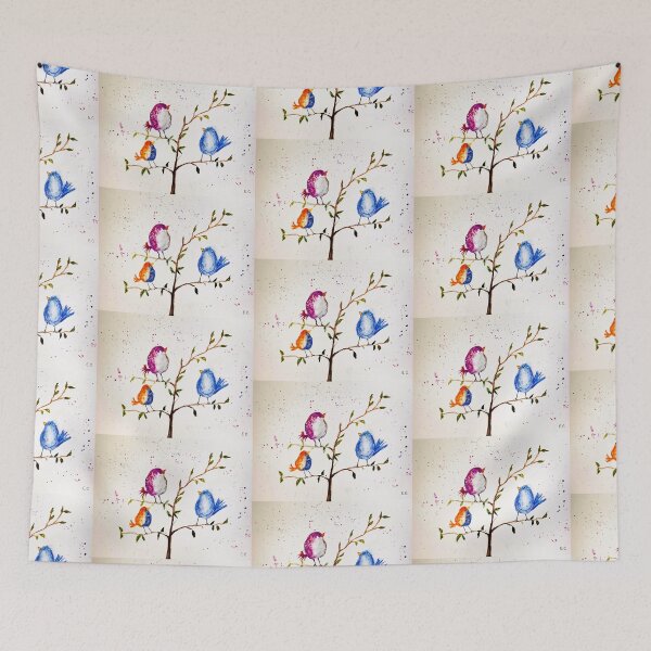 Item preview, Three whimsy birds on tree branch  designed and sold by watercolorsLiz.