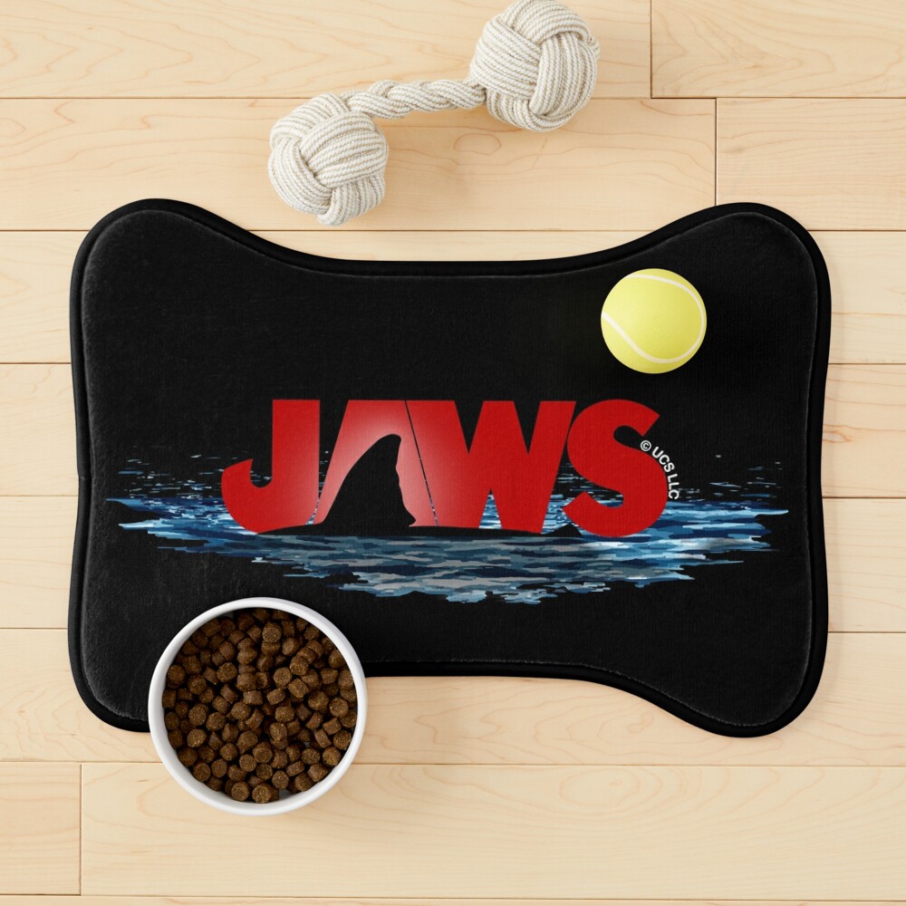 JAWS LOGO with GREAT WHITE SHARK FIN EMERGING FROM THE OCEAN