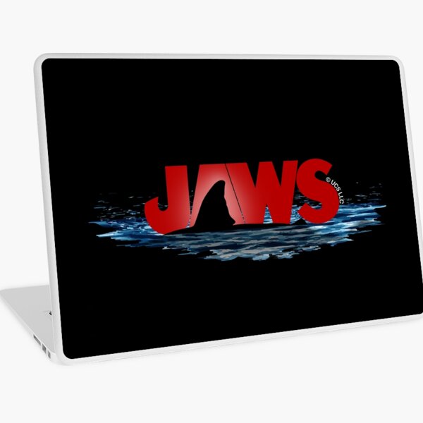 Aperçu de l'œuvre LOGO JAWS avec GRAND NAGEOIRE DE REQUIN BLANC ÉMERGANT DE LA SURFACE DE L'OCÉAN créée et vendue par KoolDsigns-FLIX.
