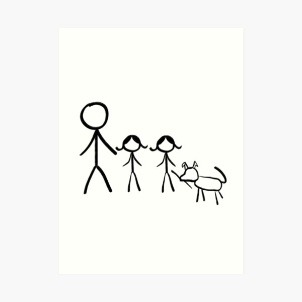 Family stick figure drawing Mounted Print by quali-shirts