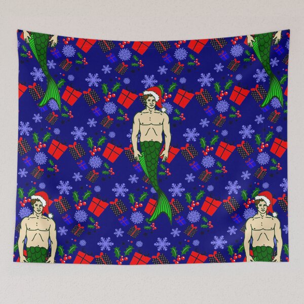 Item preview, santa brunette merman ugly xmas mermaid gifts designed and sold by Gossip Rag.