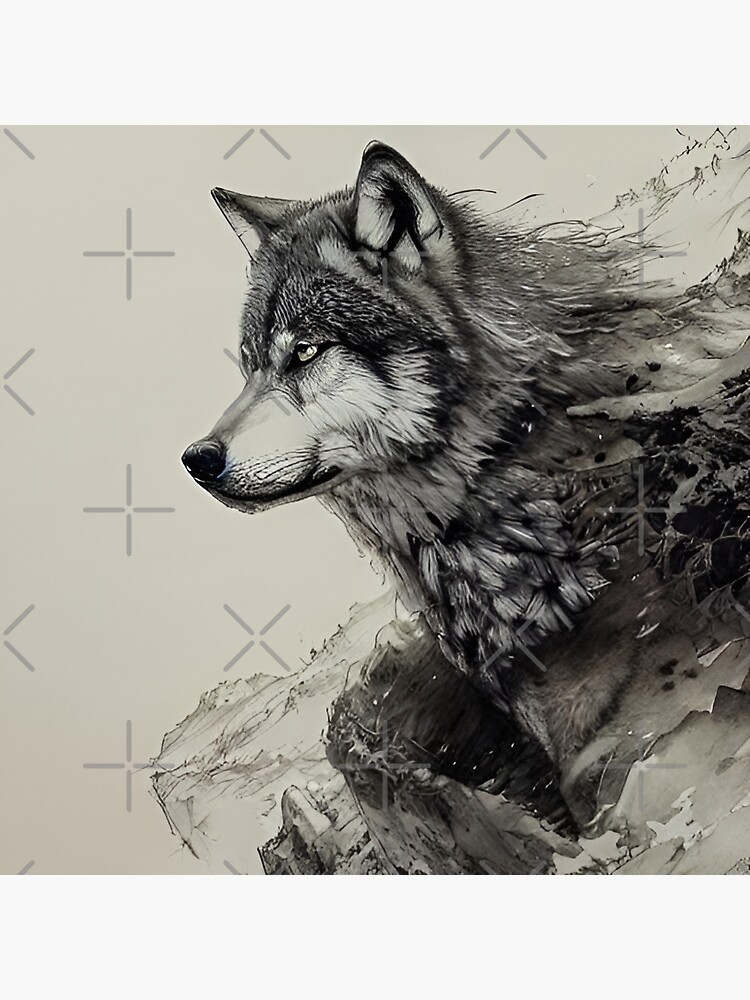 "Wolf Ink | AI Generated Art" Sticker For Sale By PathfinderCP | Redbubble