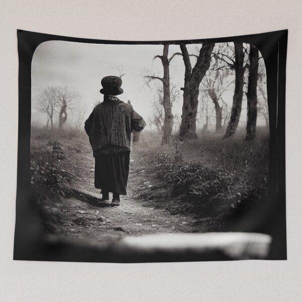 Item preview, Vintage creepy photo of person in the countryside A.I. generated designed and sold by JinxedMonster.