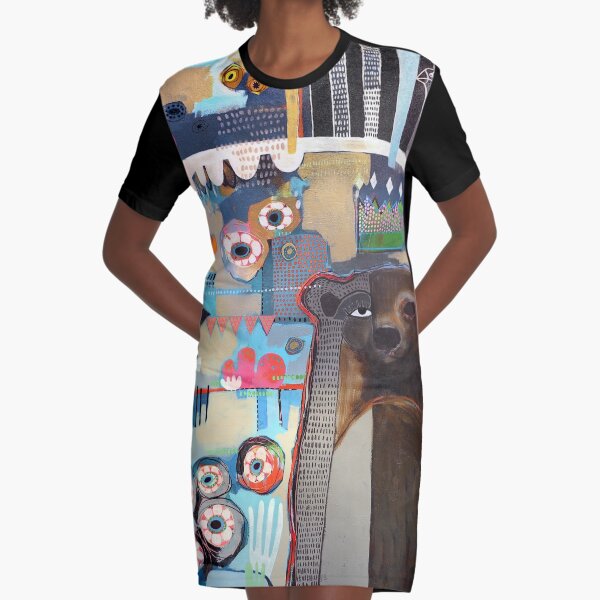 Bear in the Garden Graphic T-Shirt Dress