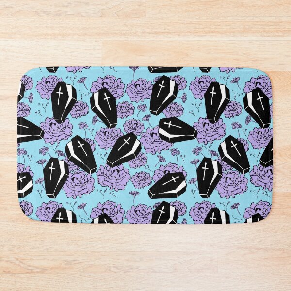 Item preview, Whimsigoth Coffins and flowers on blue  designed and sold by Cass Noel Studio.