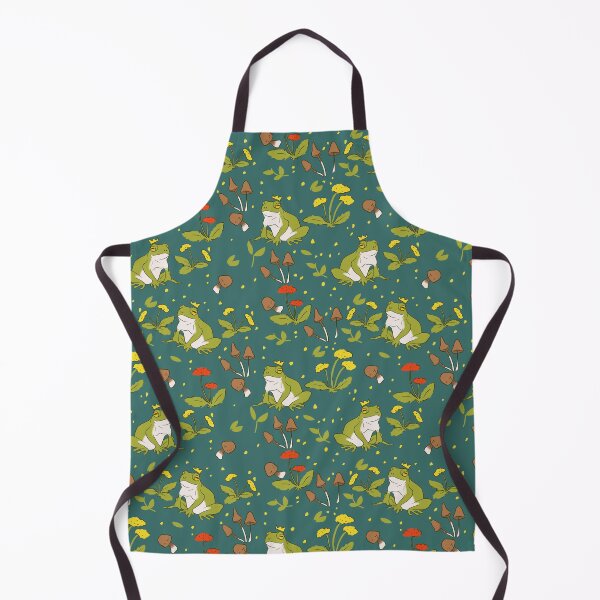 Item preview, Cottagecore frogs and mushrooms and flowers on peacock green designed and sold by Cass Noel Studio.