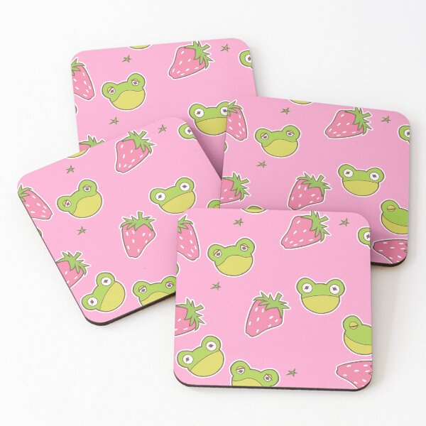 Item preview, Strawberries and frogs on pink designed and sold by Cass Noel Studio.