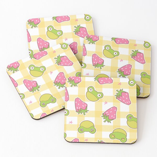 Item preview, Frogs and Strawberries on yellow plaid designed and sold by Cass Noel Studio.