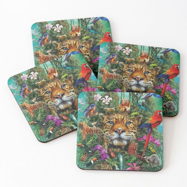 Item preview, f Leopard With Wild Animals And Birds 2 Black designed and sold by Rowena Jones.