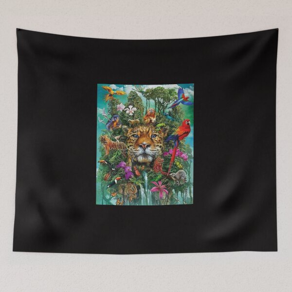 Item preview, f Leopard With Wild Animals And Birds 2 Black designed and sold by Rowena Jones.