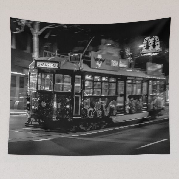 Item preview, Black and White Charing Cross Tram to Deborah Goldmine - White Night Bendigo 2022 designed and sold by Steven Jodoin.