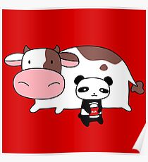 Póster Panda de vaca y leche