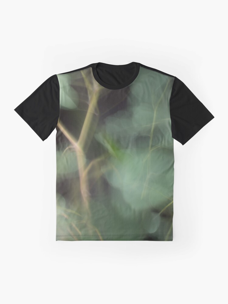 Alternate view of Fleur Blur-Abstract Eucalyptus Leaves on Black Background Graphic T-Shirt