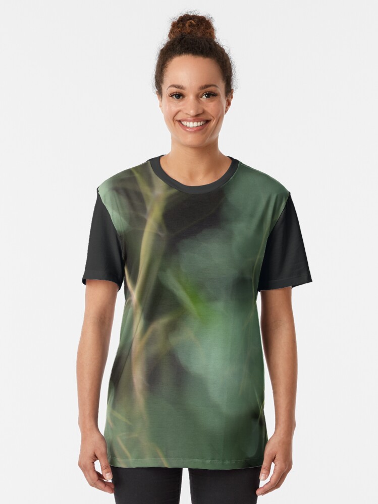 Alternate view of Fleur Blur-Abstract Eucalyptus Leaves on Black Background Graphic T-Shirt