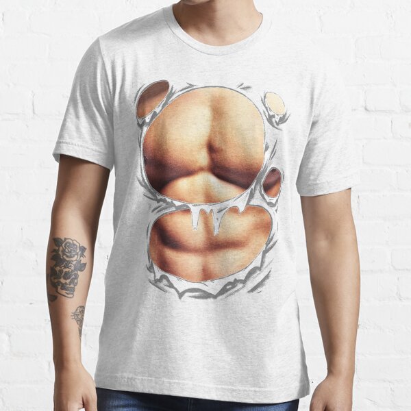 Printed Realistic Chest Six Pack Abs Muscles Funny T-Shirt