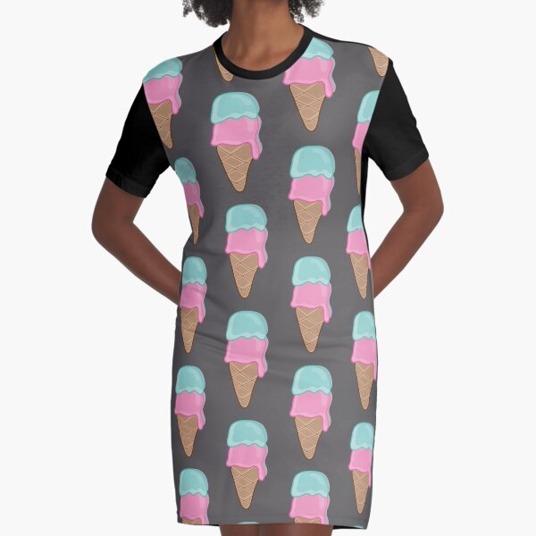 I Love Retro Strawberry and Mint Ice-Cream Graphic T-Shirt Dress