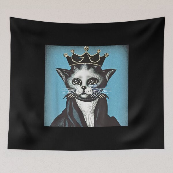 Item preview, Cat Head Crown Blue Cyanotype Vintage Graphic Prince King designed and sold by Milanewman.