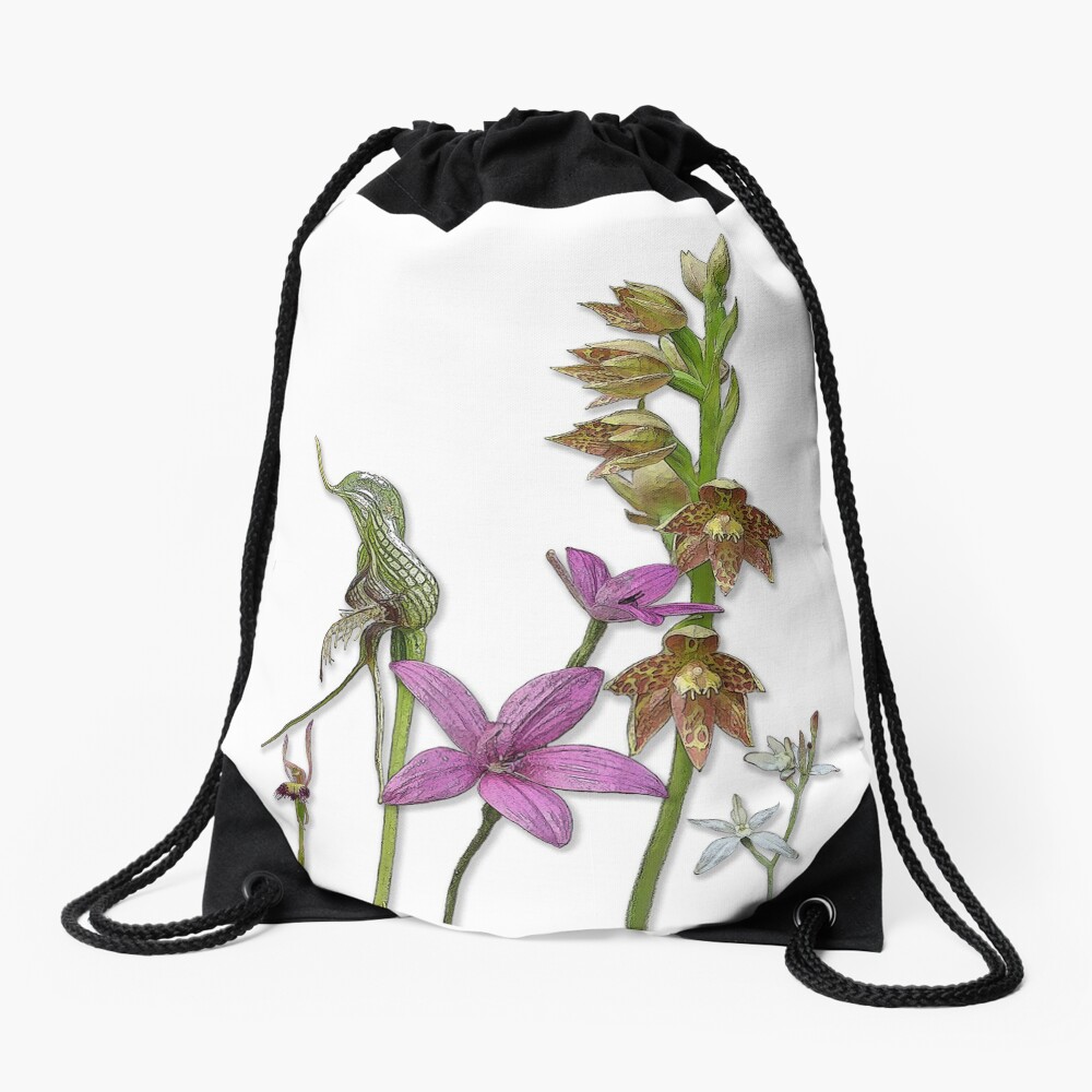 Orchids of Australia 3 native orchids of Western Australia Drawstring Bag