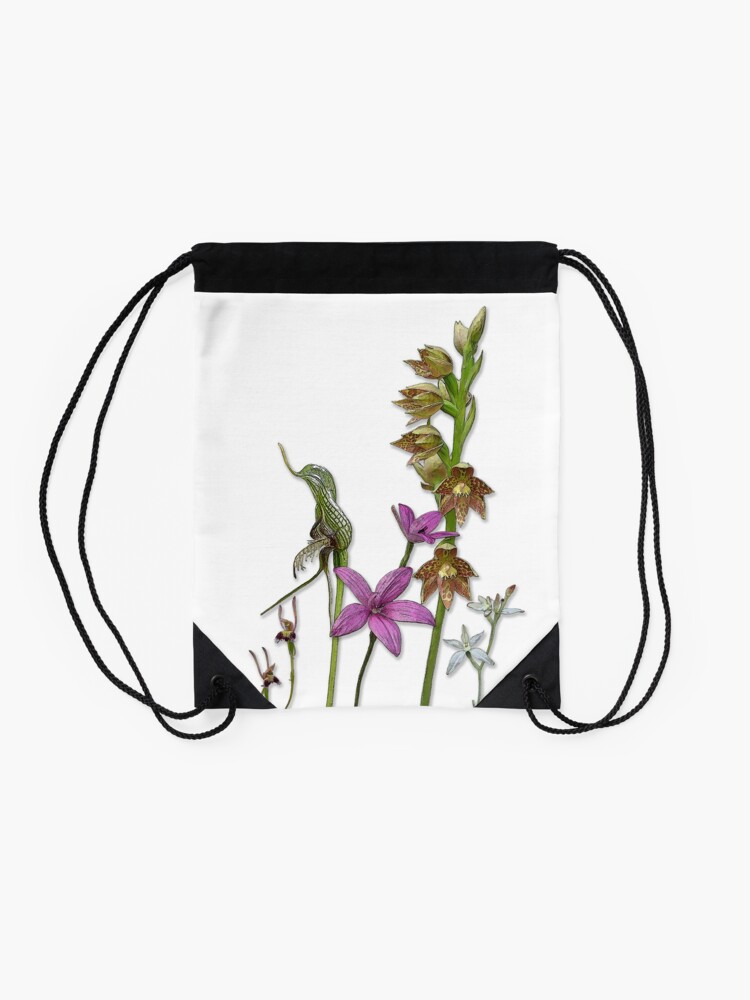 Alternate view of Orchids of Australia 3 native orchids of Western Australia Drawstring Bag