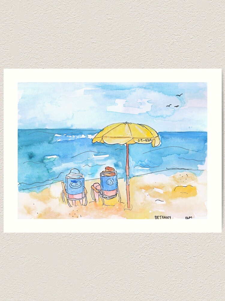 Bethany Beach Umbrella Watercolor" Art Print By Emillar | Redbubble