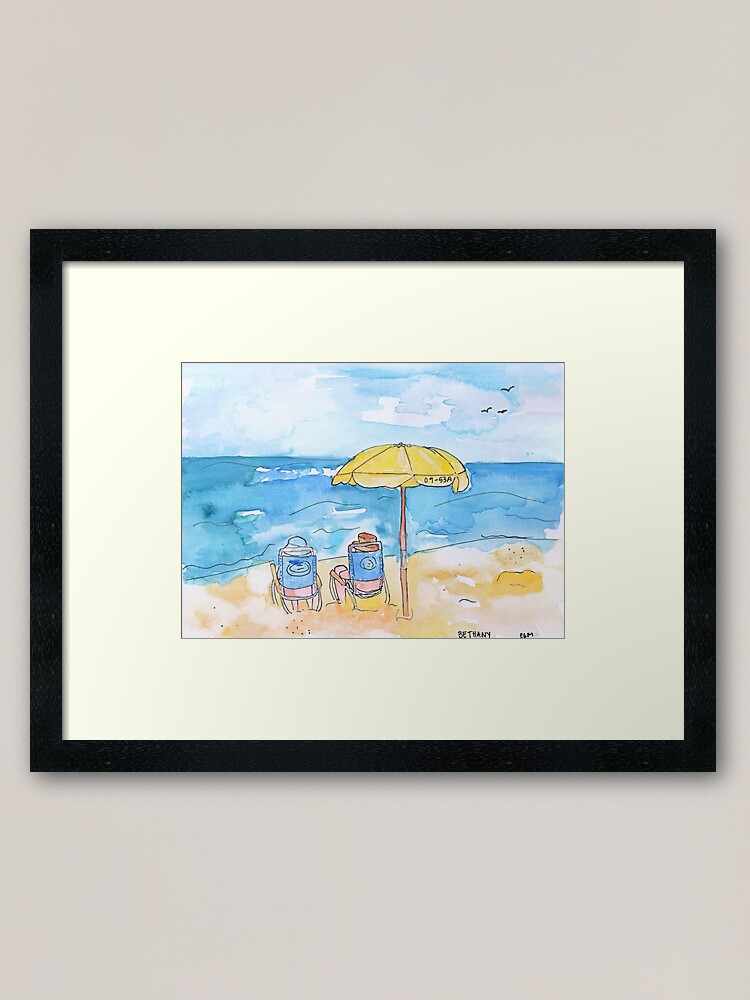 Bethany Beach Umbrella Watercolor" Framed Art Print By Emillar | Redbubble