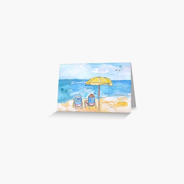 "Bethany Beach Umbrella Watercolor" Greeting Card for Sale by emillar