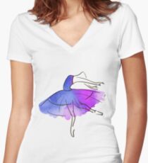 Camiseta entallada de cuello en V figura de bailarina, acuarela