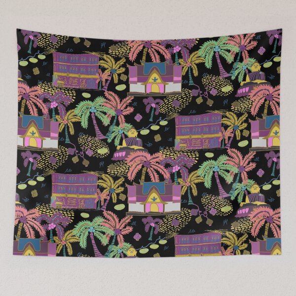 Item preview, Neon bright night Phucket Thailand - coral, yellow, purple, blue, black designed and sold by Ingrid Poole.