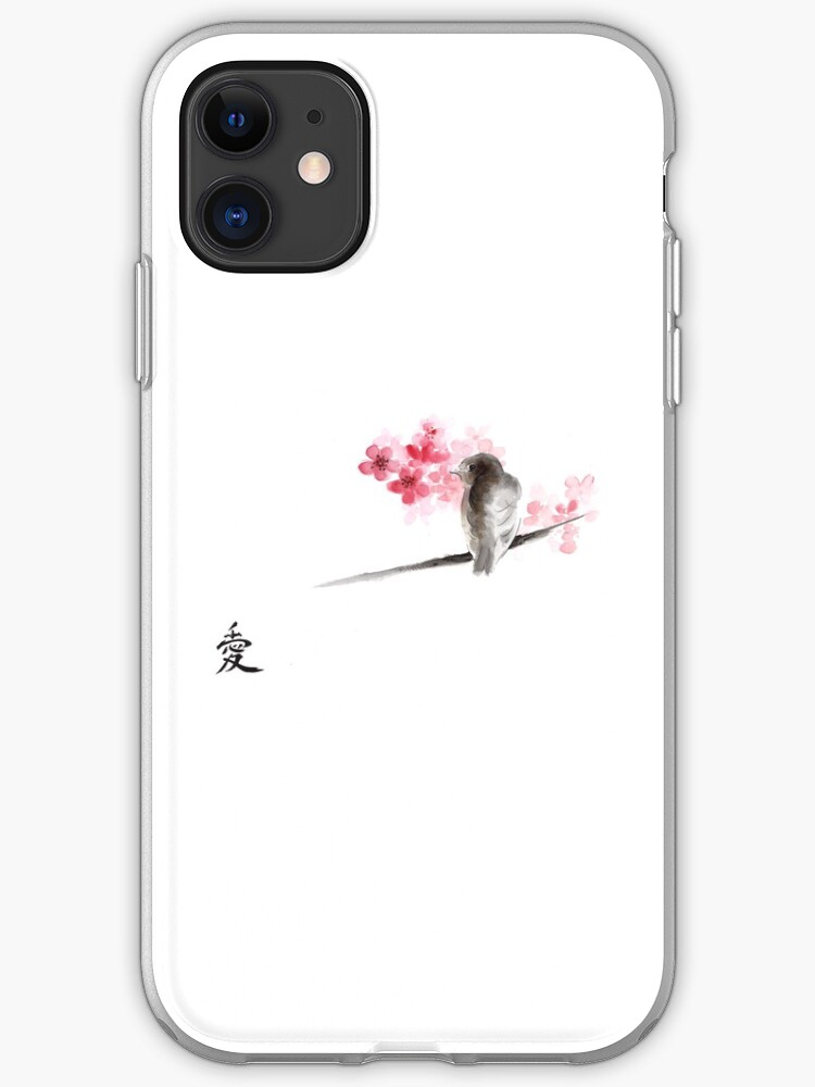 Sparrow Sumi E Bird Birds On Branches Ink Drawing Cherry Blossom Flowers Japanese Home Decor Iphone Case By Mariusz Szmerdt