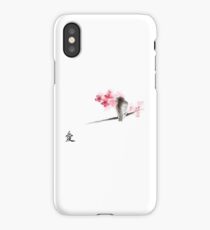 Sparrow sumi-e bird birds on branches ink drawing , cherry blossom flowers, japanese home decor iPhone Case