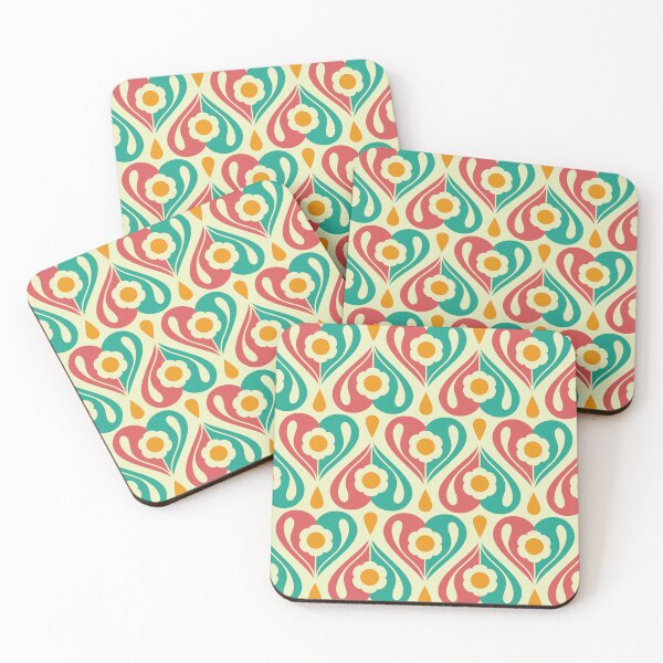 Item preview, 2077 - retro floral hearts, red / green designed and sold by RouCouCou.
