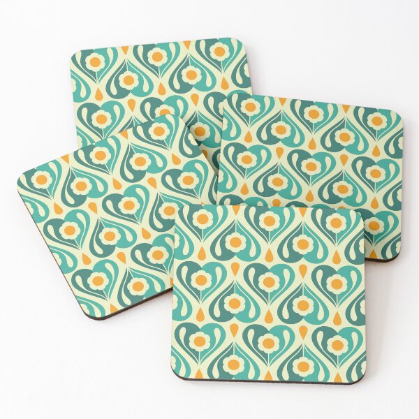 Item preview, 2078 - retro floral hearts, blue / yellow designed and sold by RouCouCou.