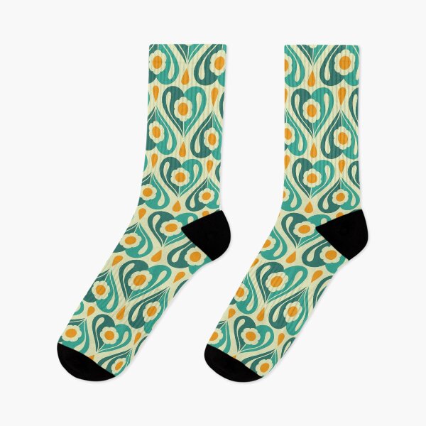 Item preview, 2078 - retro floral hearts, blue / yellow designed and sold by RouCouCou.