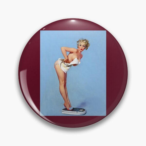 Item preview, 1950s Vintage Pin-up Girl on Scale Weight Curvy Woman Pastel Blue Bathroom Illustration Art Leggy Cl designed and sold by martinezArts.