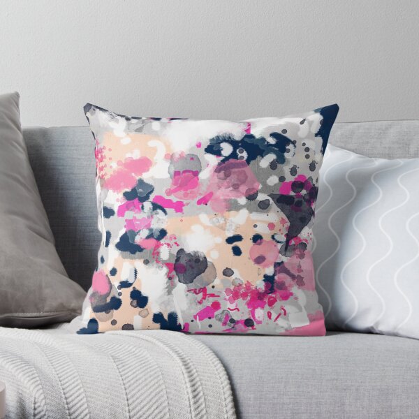Nico - Abstract painting in pink, blush, navy, modern trendy colors Throw Pillow