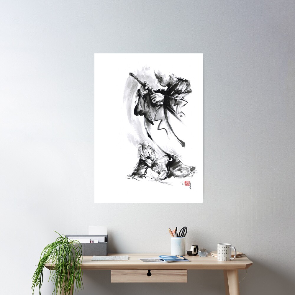 Aikido, Irimi Nage, Martial Arts Print, Aikido Art, Japanese painting, Bushido poster, Watercolor, Ink, Sumie, Sumi-e factory Father's Day Gift Idea