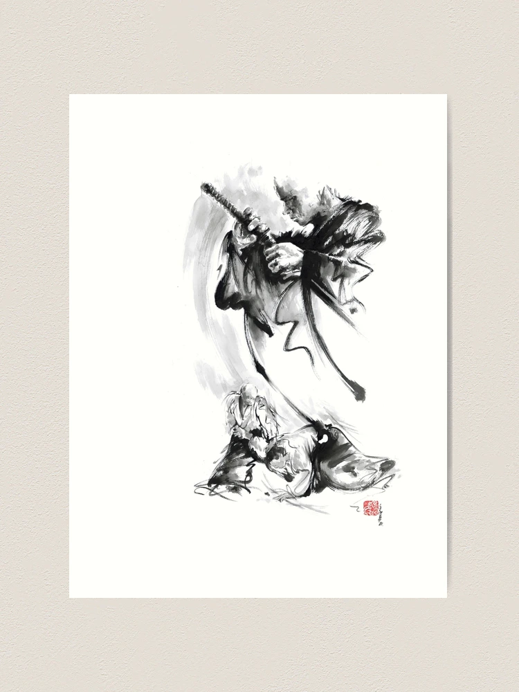 Aikido techniques martial arts sumi-e black and white ink