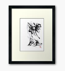 Aikido techniques martial arts sumi-e black and white ink painting watercolor art print painting, japanese warrior artwork Framed Print