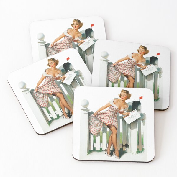 Item preview, 1950s Vintage Pin-up Girl Letter Mail Box Illustration Art Pinup Retro Blonde Leggy Garter Belt Dres designed and sold by martinezArts.